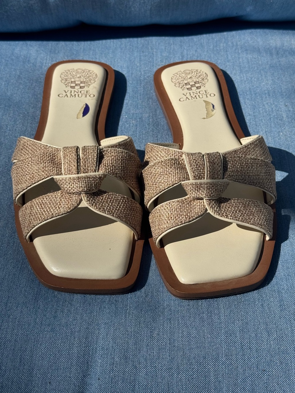 Vince Camuto Woven Raffia Slide Sandals Size 8.5 Cream Tan Flat